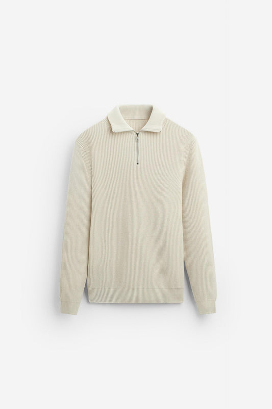 Cashwool sweater | half zip | White