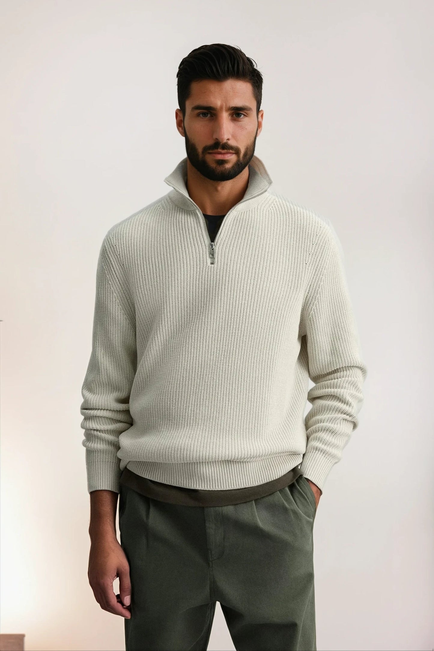 Cashwool sweater | half zip | White