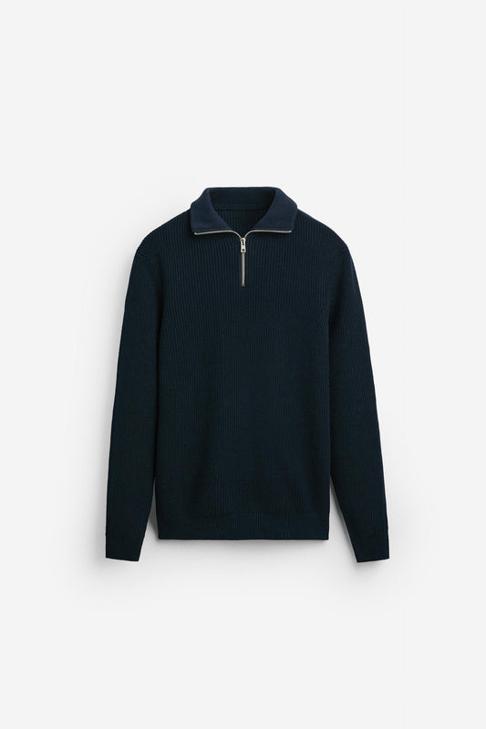 Cashwool sweater | half zip | Navy blue